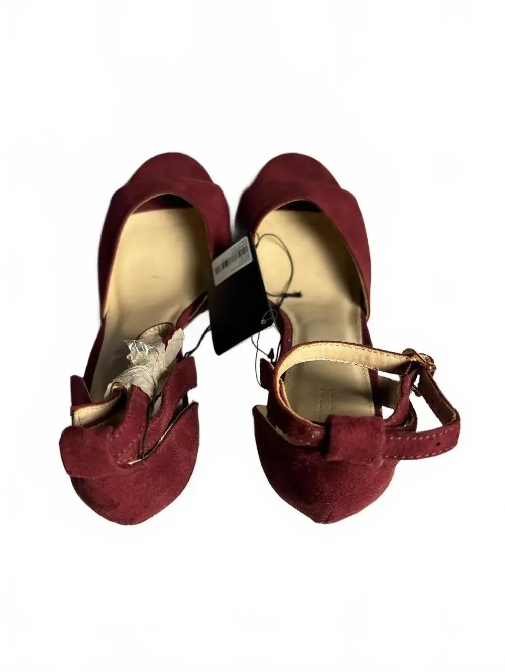 Forever 21 Burgundy Suede Block Heel Sandals with Ankle Strp